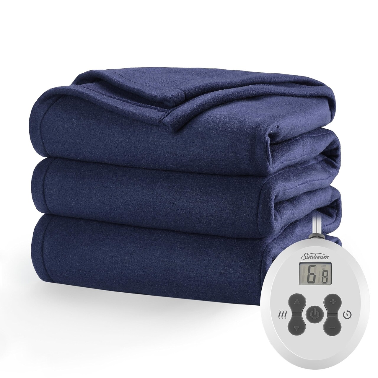 Sunbeam Royal Ultra Fleece Heated Electric Blanket Twin Size 12 Heat Settings, Fast Heating, Warm and Cozy, Admiral Blue